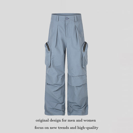 Damen weit geschnittene Cargo-Palazzo-Hose mit hoher Taille, Reißverschluss‑Taschen und Lagenpaneelen Nord Taschen