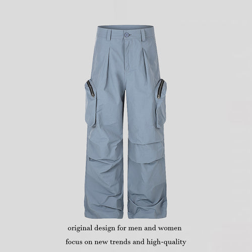Damen weit geschnittene Cargo-Palazzo-Hose mit hoher Taille, Reißverschluss‑Taschen und Lagenpaneelen Nord Taschen