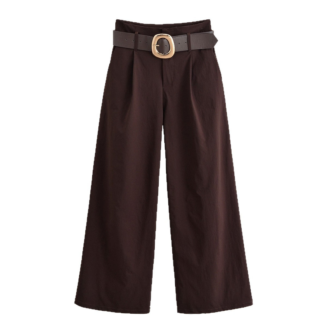Damen hochtaillierte Culotte-Hose mit weitem Bein, Bundfalten und Statement-Gürtel Nord Taschen