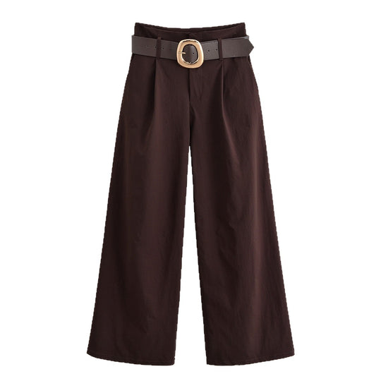 Damen hochtaillierte Culotte-Hose mit weitem Bein, Bundfalten und Statement-Gürtel Nord Taschen