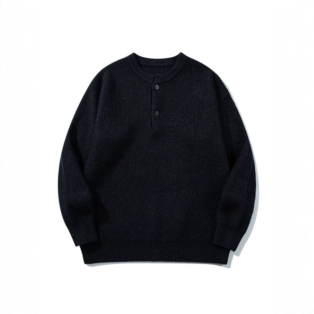 Herren Grobstrick-Henley-Pullover mit halber Knopfleiste und Rippbündchen Nord Taschen