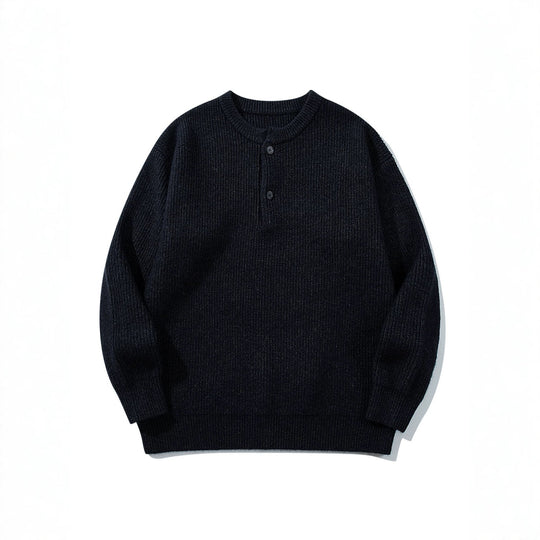 Herren Grobstrick-Henley-Pullover mit halber Knopfleiste und Rippbündchen Nord Taschen