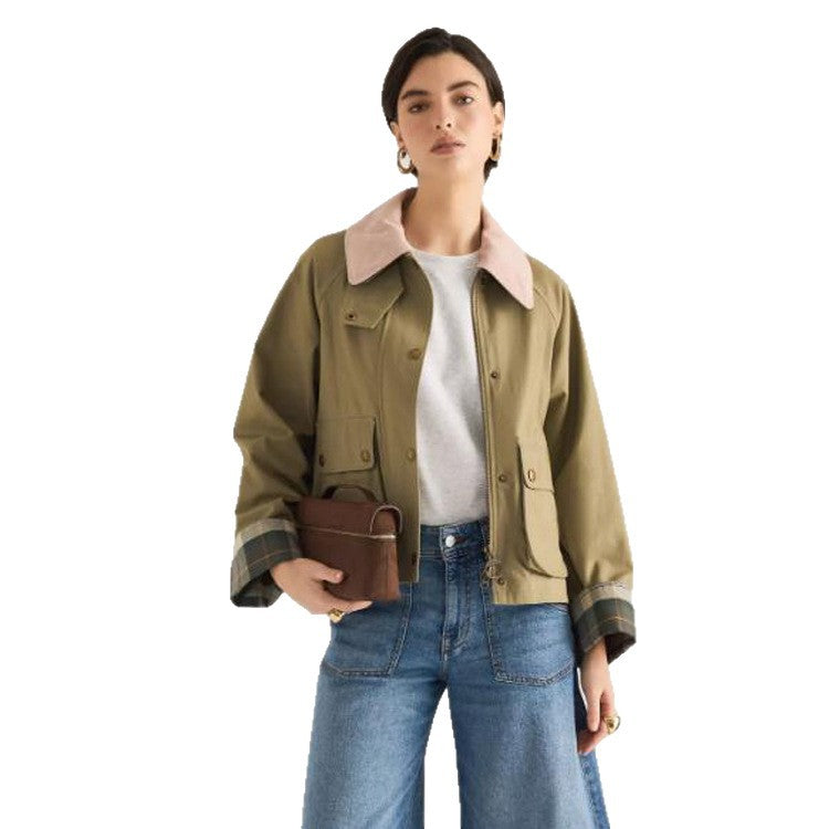Damen Übergangsjacke mit Cordkragen, Karo-Innenmanschetten und aufgesetzten Taschen Nord Taschen