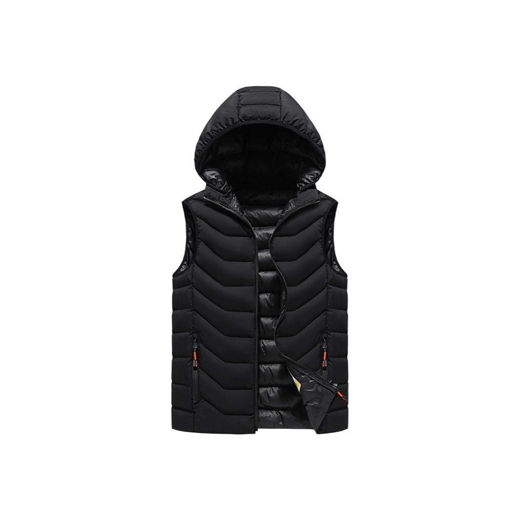 Herren Ärmellose Thermo-Utility‑Weste mit gesteppter Chevron‑Struktur, Kapuze und Zwei‑Wege‑Reißverschluss Nord Taschen