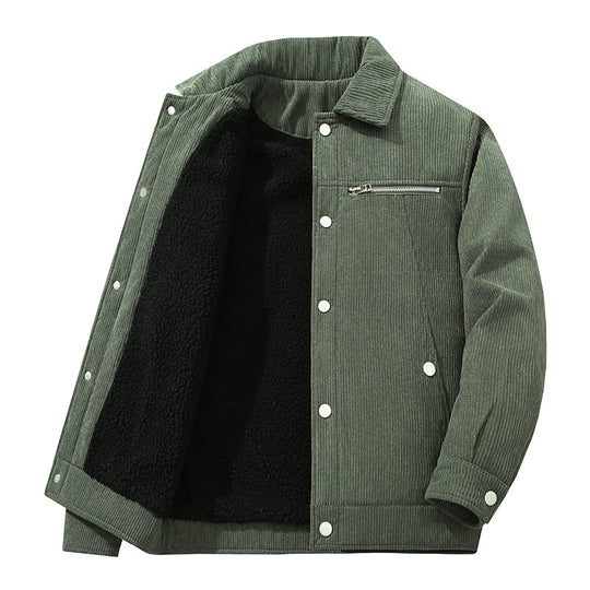 Herren Cord-Truckerjacke mit Reißverschluss-Brusttasche und Druckknopffront Nord Taschen