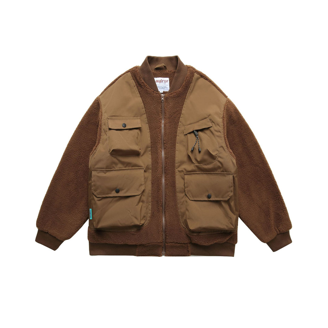 Herren Teddy-Fleece Bomberjacke mit Utility-Taschen und Nylon-Einsätzen Nord Taschen
