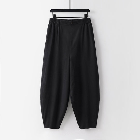 Damen Leichte Leinen-Haremshose mit elastischem Bund und schmal zulaufenden Knöcheln Nord Taschen