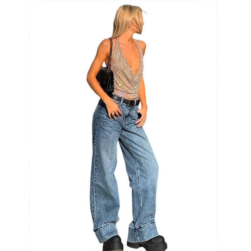 Damen Glamouröses Top mit verführerischem Rückenausschnitt und schimmerndem Netzdesign
