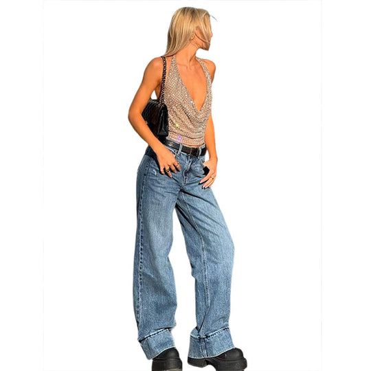 Damen Glamouröses Top mit verführerischem Rückenausschnitt und schimmerndem Netzdesign