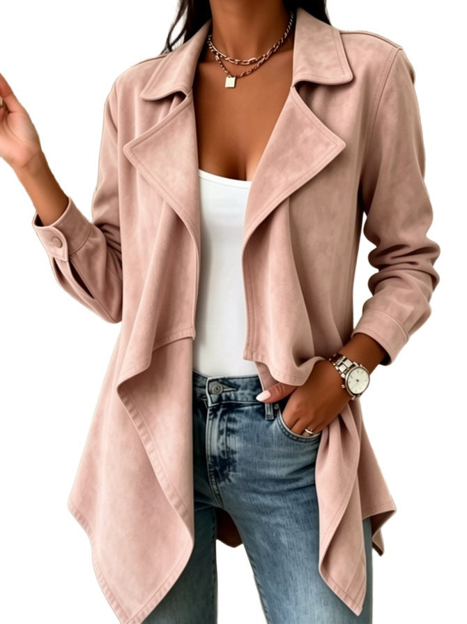 Damen Wasserfalljacke aus Veloursimitat mit asymmetrischem Saum Nord Taschen