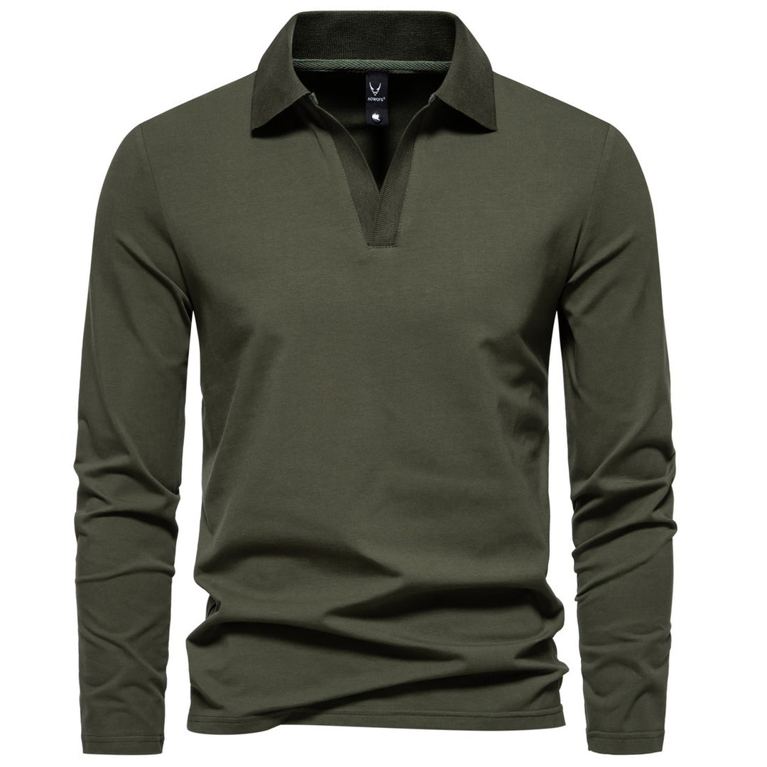 Herren Langarm-Polo mit offenem V-Ausschnitt, feinem Rippenkragen und schmaler Silhouette Nord Taschen
