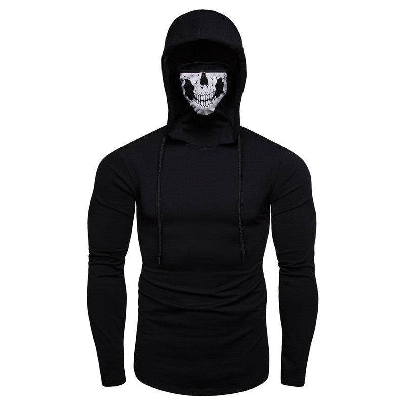 Herren Slim-Fit Kapuzenpullover mit integrierter Totenkopf-Gesichtsmaske Nord Taschen