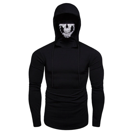 Herren Slim-Fit Kapuzenpullover mit integrierter Totenkopf-Gesichtsmaske Nord Taschen