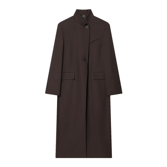 Damen Langer Mantel mit Mandarin-Kragen, minimalistischer Silhouette und verdeckter Knopfleiste Nord Taschen