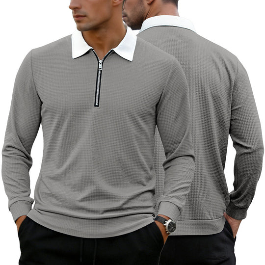 Herren Elegantes Waffelstruktur-Poloshirt mit Halbzip und Kontrastkragen Nord Taschen