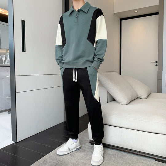 Herren Zweiteiliges Colorblock-Trainingsset mit Polokragen & konischer Jogginghose Nord Taschen