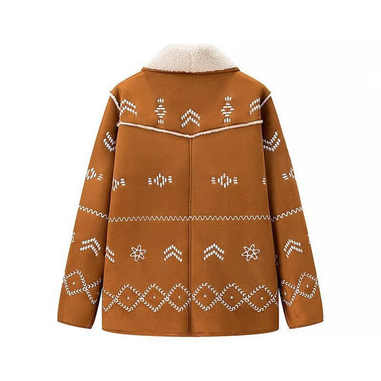Damen Kurze Velourslederjacke mit Teddyfutter und Zierstickerei Nord Taschen