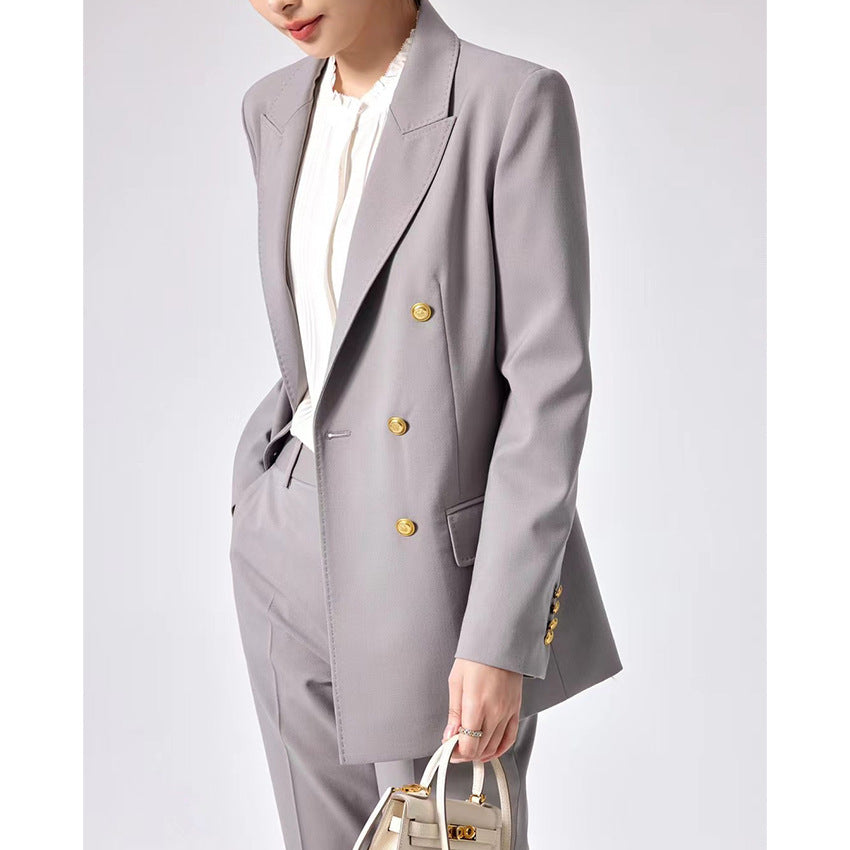 Damen Doppelreihiger Tailoring-Blazer mit Goldknöpfen und figurformenden Abnähern Nord Taschen