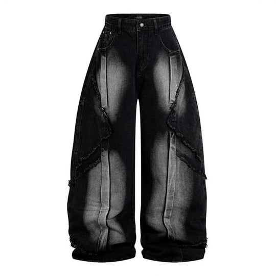 Damen Hochtaillierte weite Baggy-Jeans mit ausgefransten Lagenpanelen und Used-Look Nord Taschen