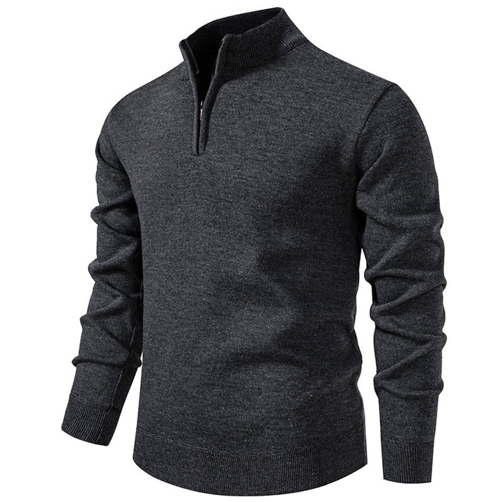 Herren Slim-Fit Feinstrickpullover mit kurzem Reißverschluss, Stehkragen und geripptem Bund Nord Taschen