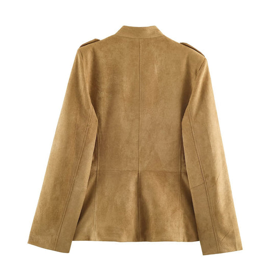 Damen Taillierte Veloursjacke im Fieldstil mit Stehkragen und Brustklappen Nord Taschen