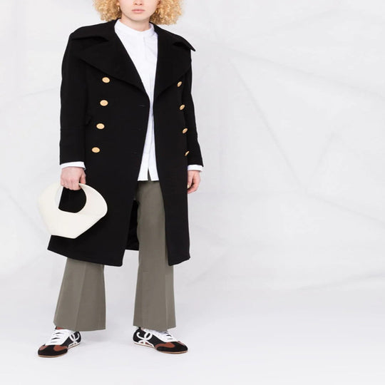 Damen Doppelreihiger Longcoat im Marinemantel‑Stil mit markanten Metallknöpfen Nord Taschen