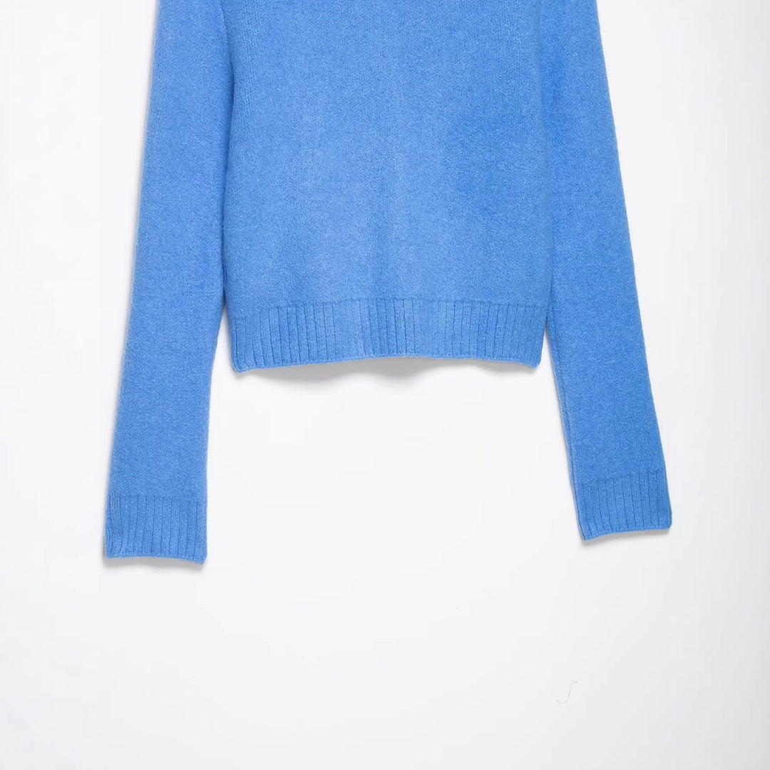 Damen Kurze Strickjacke mit Reißverschluss, weitem Polokragen und geripptem Saum Nord Taschen