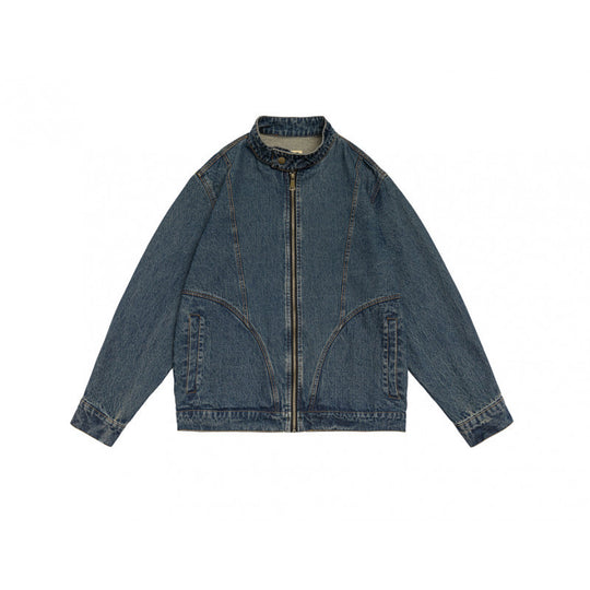 Unisex kastige Jeansjacke mit Stehkragen, durchgehendem Reißverschluss und geformten Eingrifftaschen Nord Taschen
