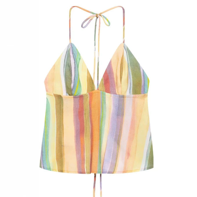 Damen Hochgeschnittene Palazzo‑Hose mit mehrfarbigem Aquarell‑Streifenmuster Nord Taschen