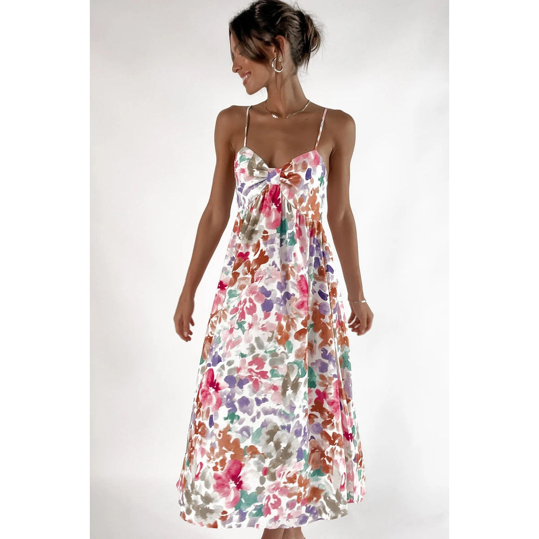 Damen Maxikleid mit floralem Design und dekorativem Knotendetail