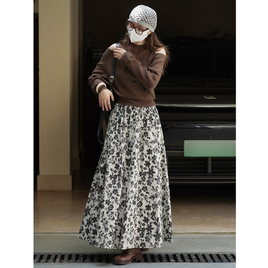 Damen Weiter Midirock mit gerafftem Bund und floralem Muster Nord Taschen