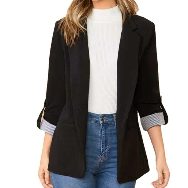 Damen schmal geschnittener Blazer mit Dreiviertelärmeln und umgeschlagenen Manschetten Nord Taschen