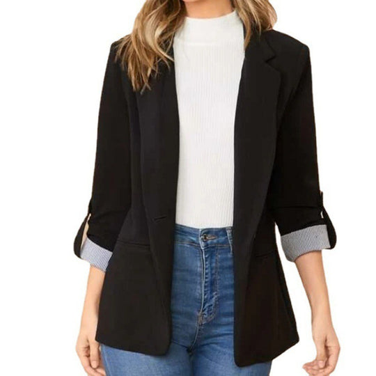 Damen schmal geschnittener Blazer mit Dreiviertelärmeln und umgeschlagenen Manschetten Nord Taschen