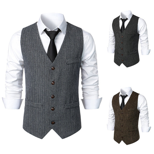 Herren Taillierte Strickweste mit V‑Ausschnitt und durchgehender Knopfleiste Nord Taschen