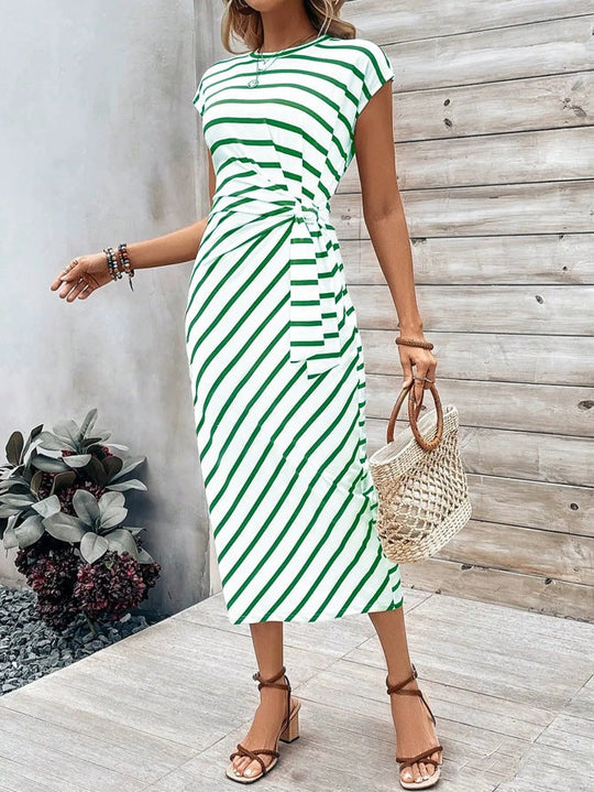 Damen Wickelkleid im modernen Streifenlook mit Taillenknoten