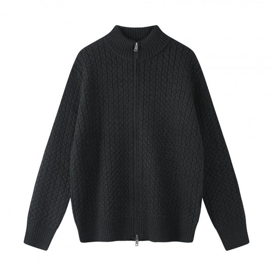 Unisex Boxy-Strickjacke mit Zopfmuster, Stehkragen und Zwei-Wege-Reißverschluss Nord Taschen