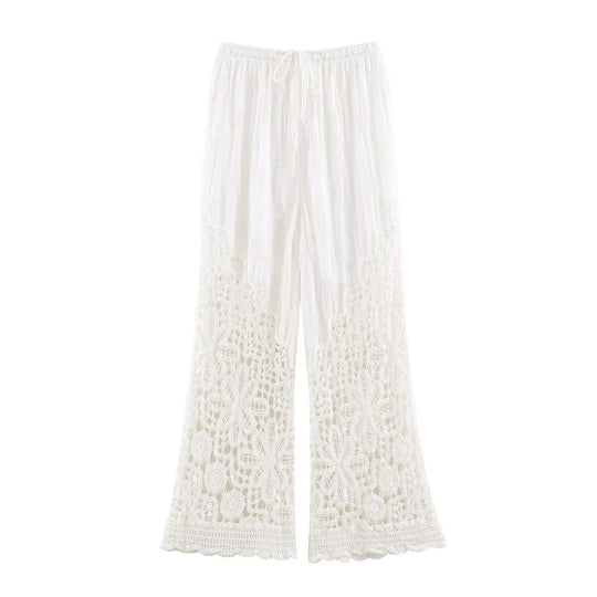 Damen Palazzo‑Hose mit gehäkeltem Spitzenbesatz und elastischem Bund Nord Taschen
