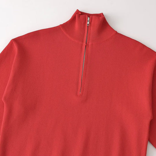 Damen Relaxter Halbzip-Feinstrickpullover mit Stehkragen und überschnittener Schulter Nord Taschen