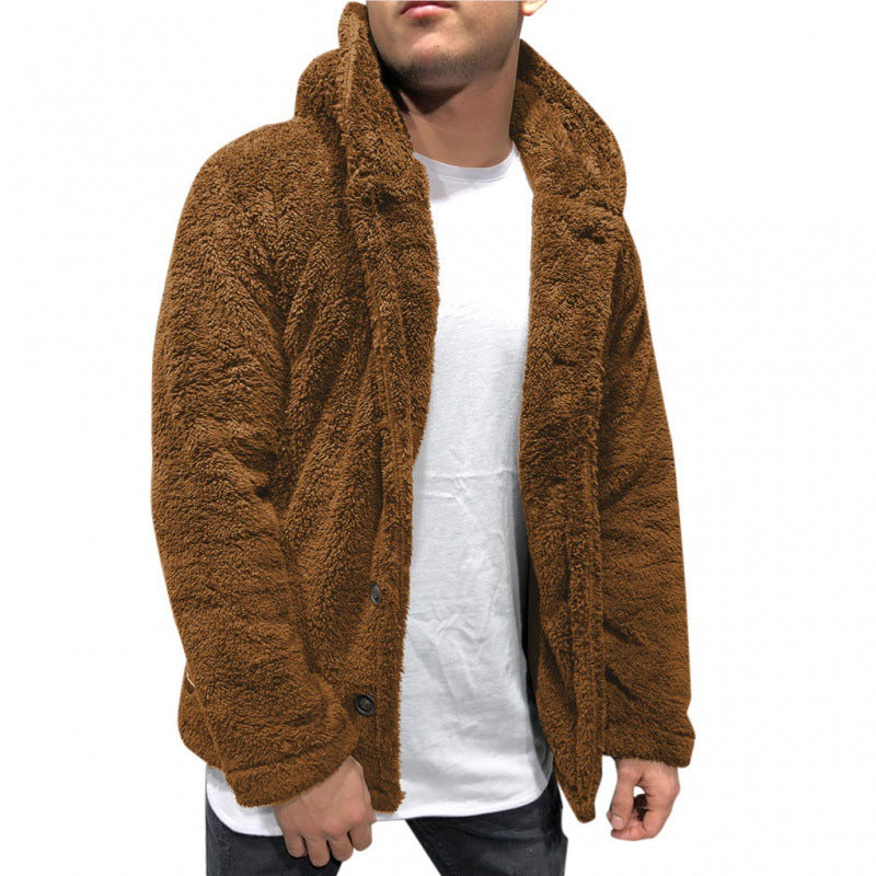 Herren Kapuzen-Teddyjacke im Oversize-Sherpa-Stil mit Knopfleiste Nord Taschen