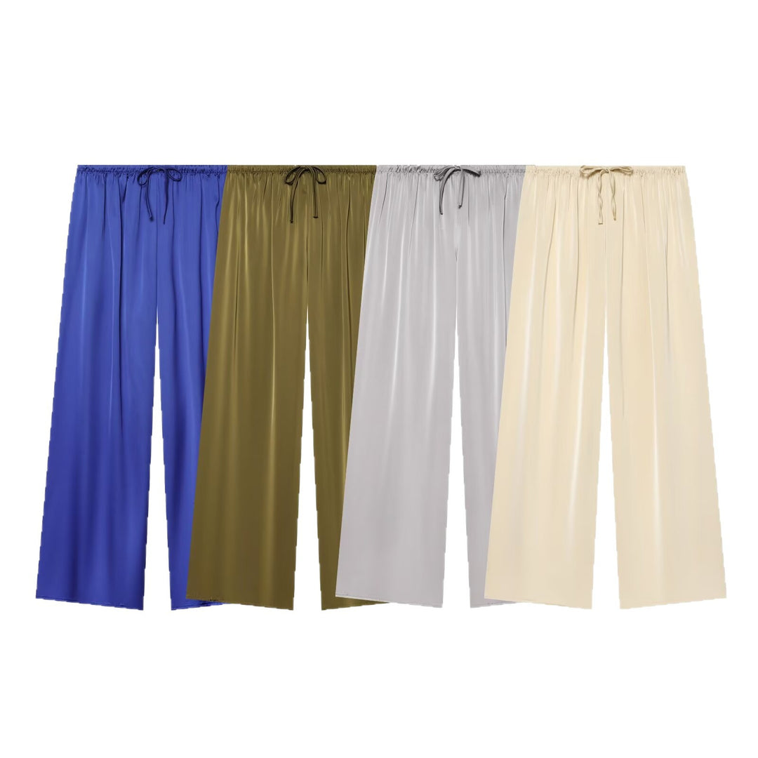 Damen Weite Satin-Hose mit elastischem Tunnelzugbund und weitem Bein Nord Taschen
