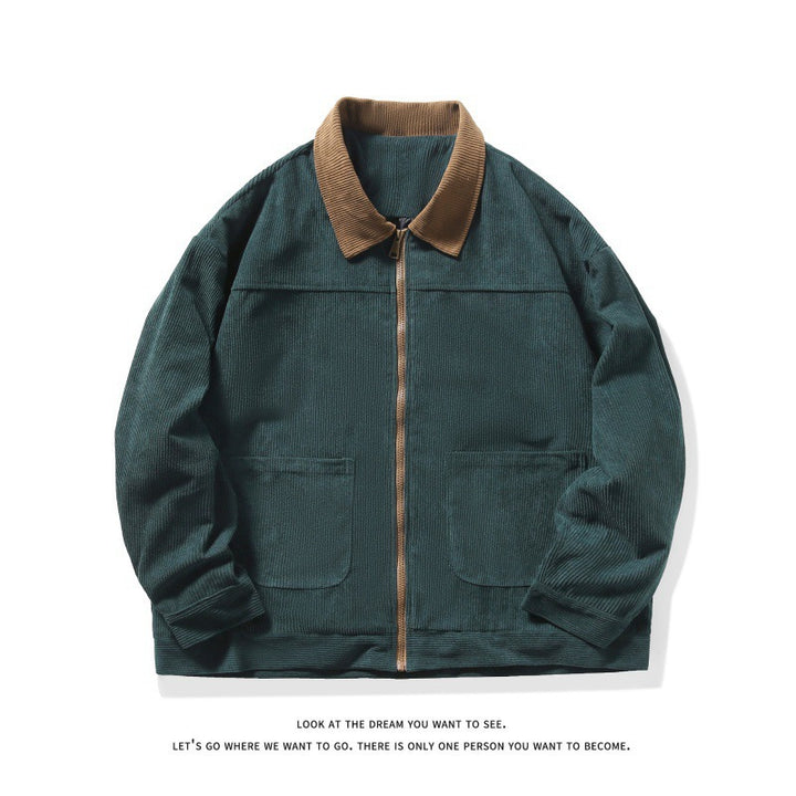 Herren gefütterte Cordjacke mit Kontrastkragen und Frontreißverschluss Nord Taschen