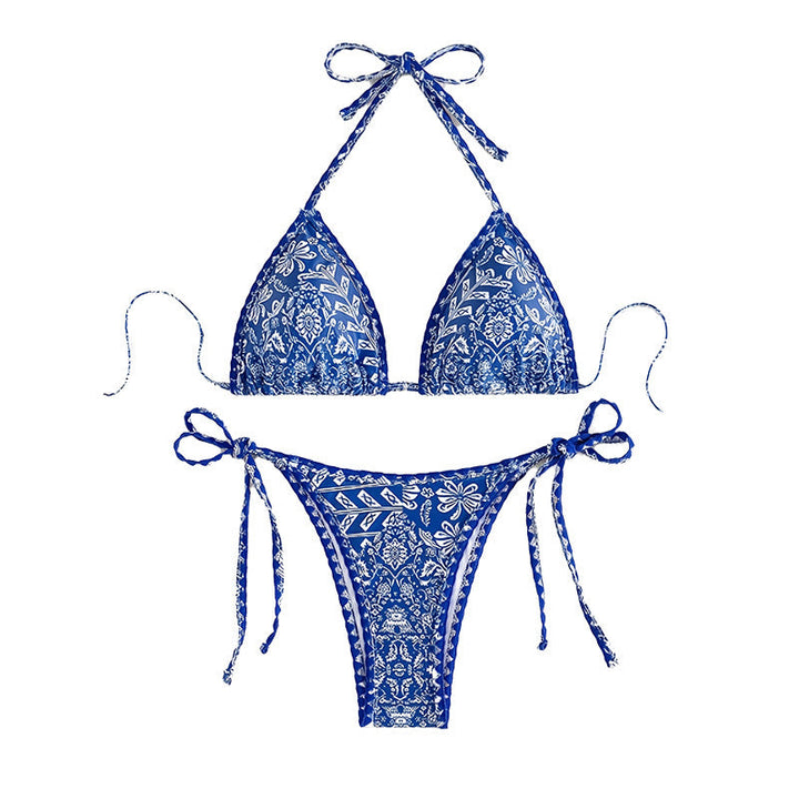 Damen Triangel-Bikini mit verspieltem Floral-Muster und eleganten Bänder