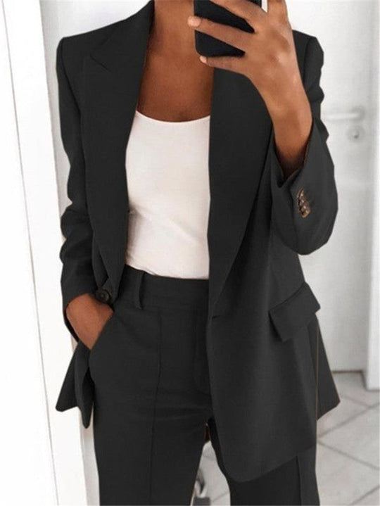 Damen nan Business-Blazer-Set mit strukturierter Oversize-Silhouette, Reverskragen und Bundfaltenhose