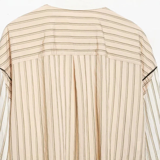 Damen Gestreifte Hemdbluse mit Stehkragen und Tunnelzug Nord Taschen