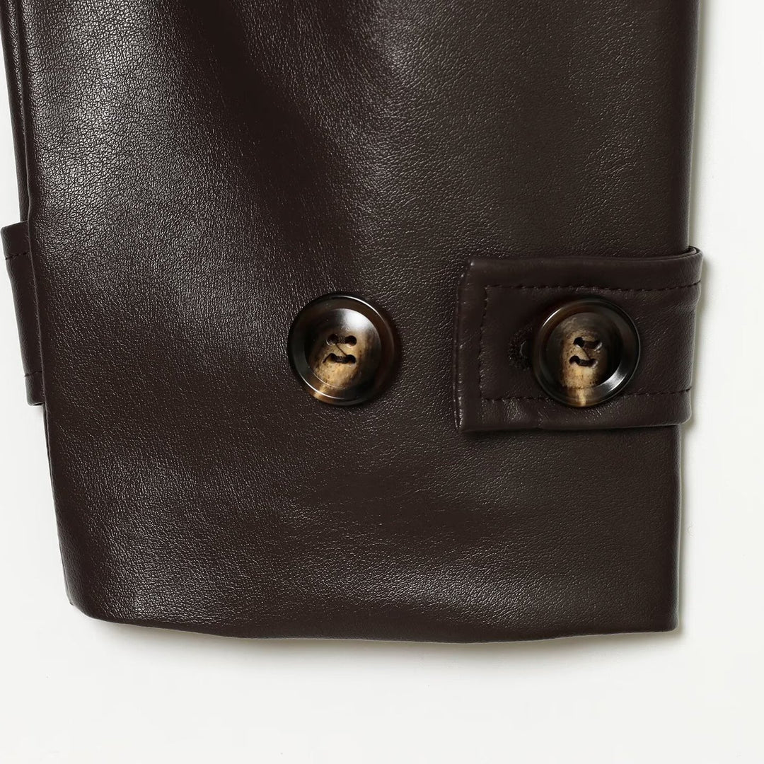 Damen Taillierte Cropped Veganlederjacke mit Stehkragen und Bindegürtel Nord Taschen