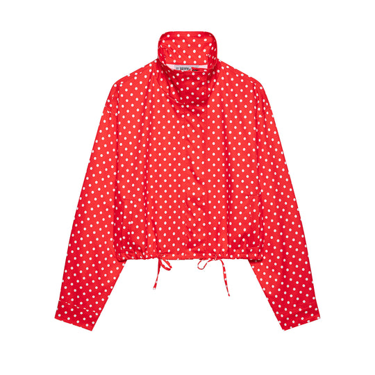 Damen Gepunktete Cropped Regenjacke mit Stehkragen und Tunnelzug Nord Taschen