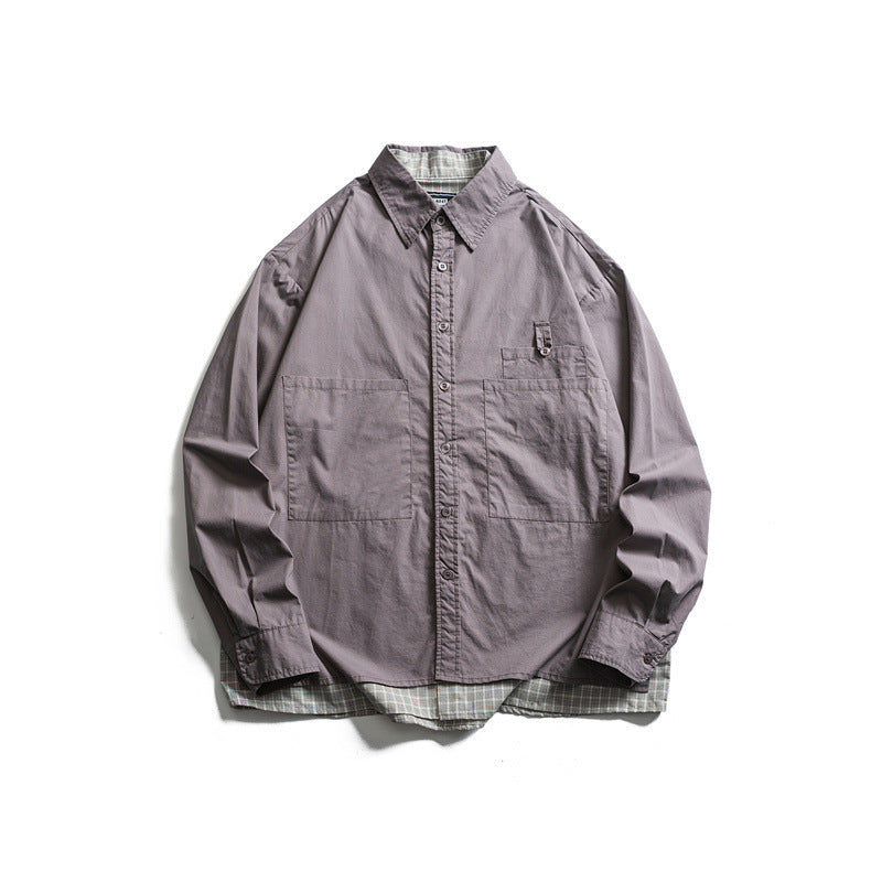 Herren Lagenlook-Overshirt mit aufgesetzten Fronttaschen, lockerer Passform und kariertem Untertritt Nord Taschen