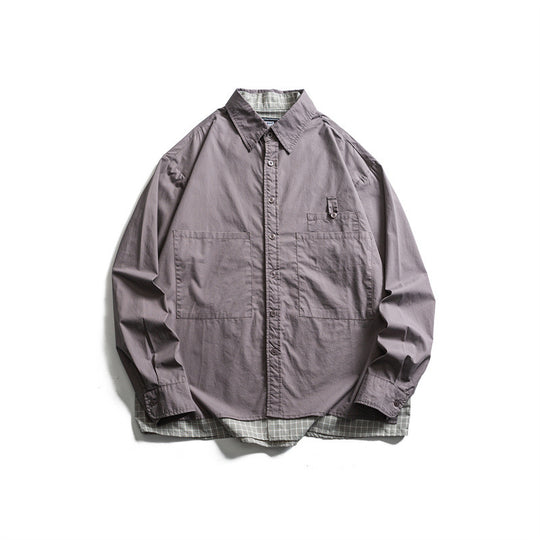 Herren Lagenlook-Overshirt mit aufgesetzten Fronttaschen, lockerer Passform und kariertem Untertritt Nord Taschen