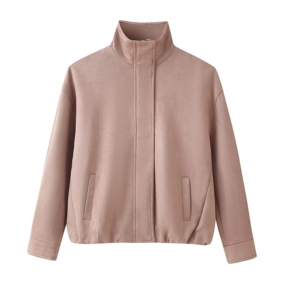 Damen Boxy-Kurzjacke mit hohem Funnelkragen und verdeckter Reißverschlussleiste Nord Taschen