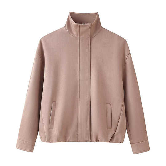 Damen Boxy-Kurzjacke mit hohem Funnelkragen und verdeckter Reißverschlussleiste Nord Taschen